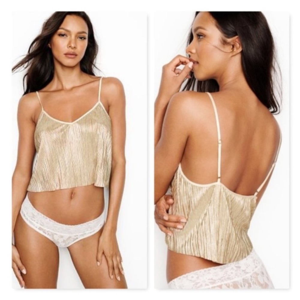 Victoria’s secret pleated pajama set gold